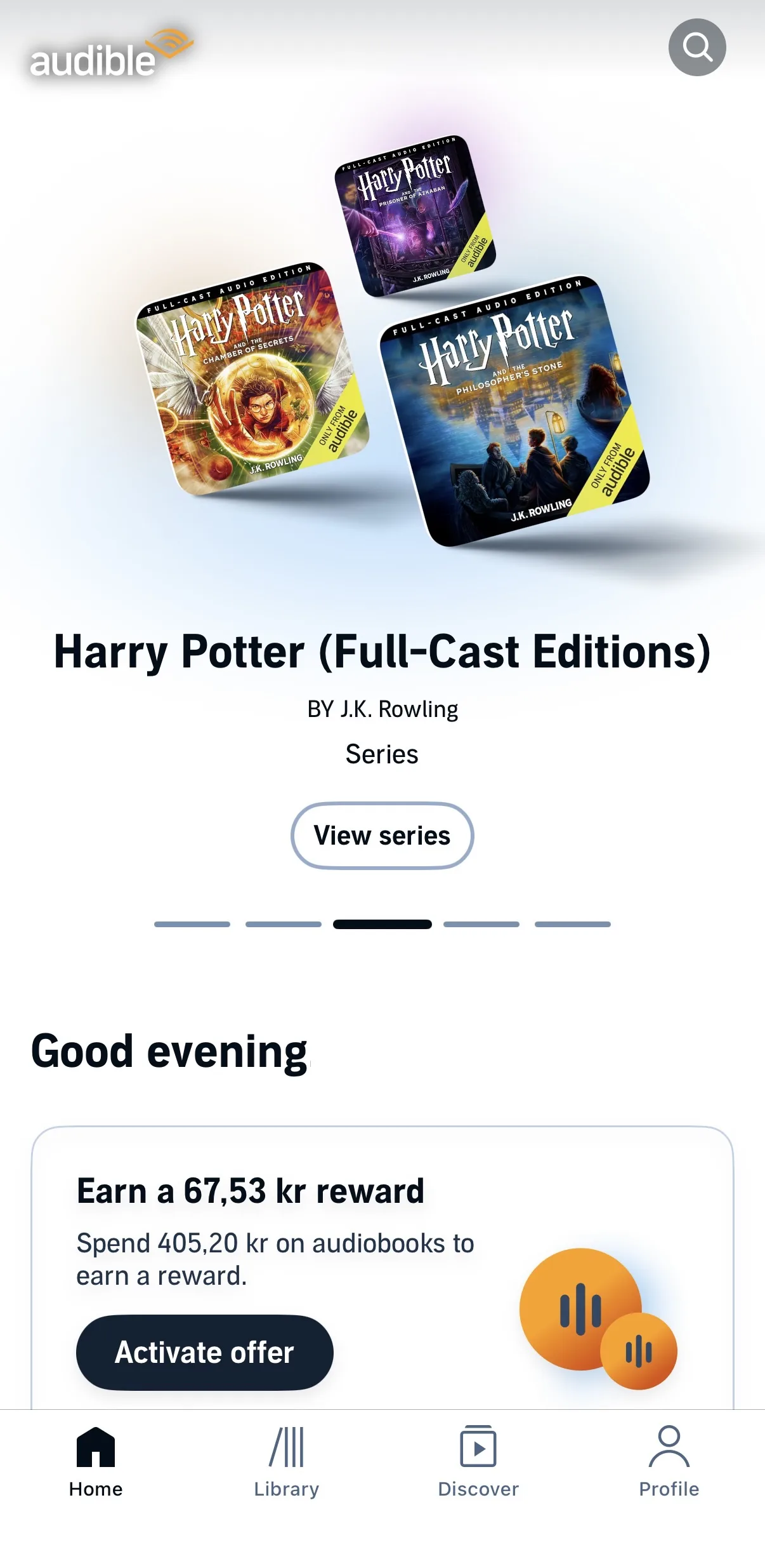 Audible Startsidan skärmbild