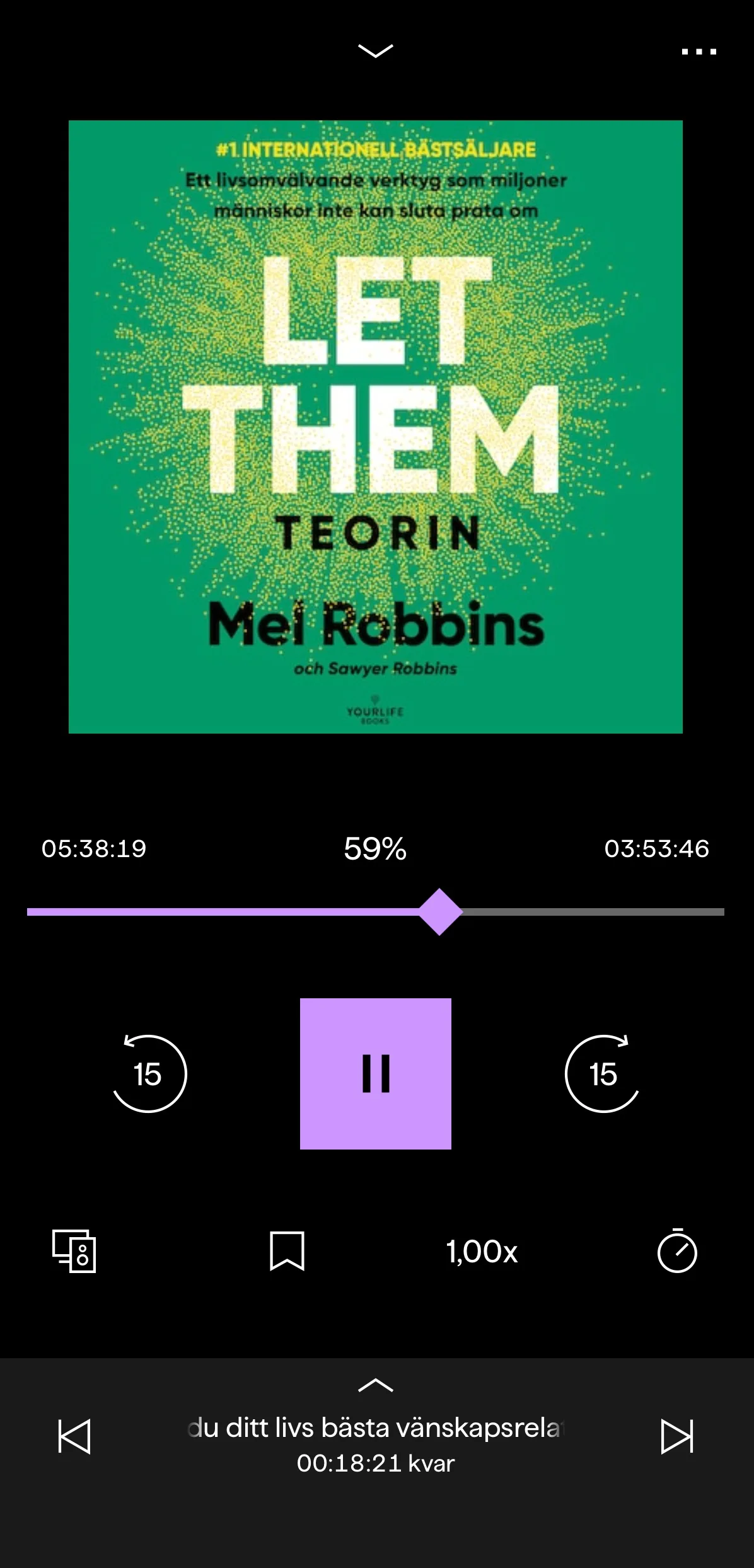 BookBeat spelaren — sleep timer, hastighet, bokmärke